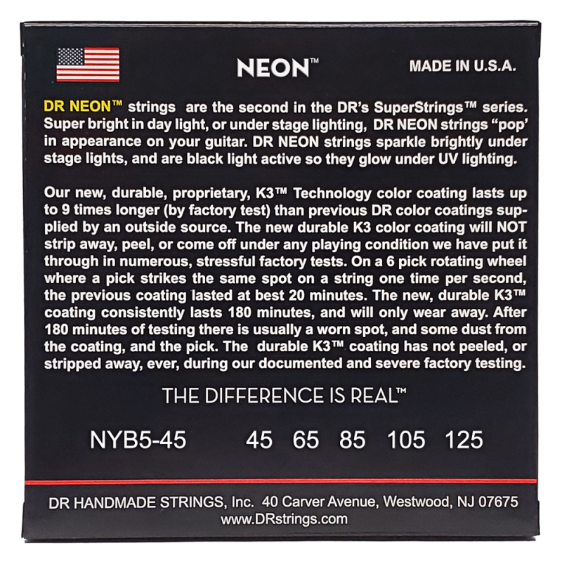 DR Strings NYB5-45 HiDef Neon Yellow Saiten, 45-125